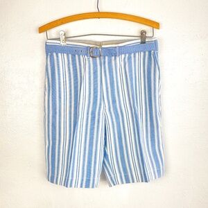 Vintage 60/70 Mens Bermuda Shorts Waist 30" Rayon Blue Stripes Pockets Belt Golf